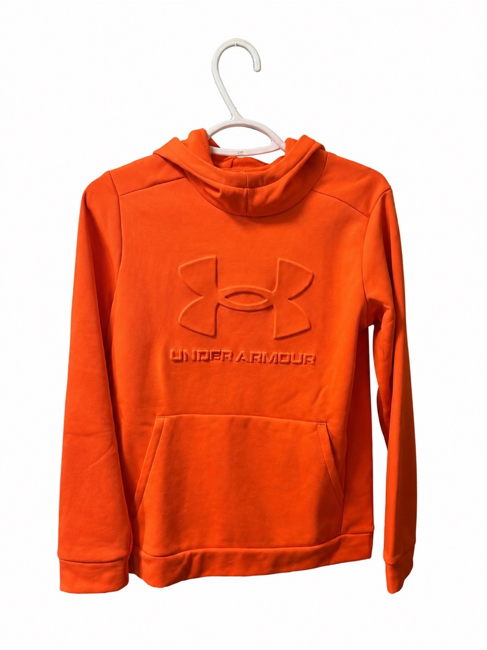 Under Armour Bright Orange Embossed Big Logo Fleece Pullover Hoodie Youth Large